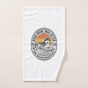Dog Book Lover Shirt Vintage Engraving Husky Reade Hand Towel
