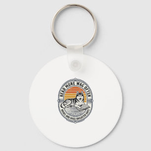 Dog Book Lover Shirt Vintage Engraving Husky Reade Key Ring