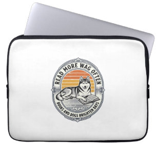 Dog Book Lover Shirt Vintage Engraving Husky Reade Laptop Sleeve