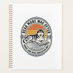 Dog Book Lover Shirt Vintage Engraving Husky Reade Planner