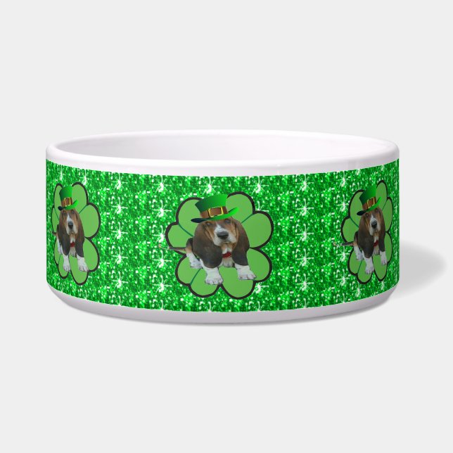 Dog Bowl Basset Hound St Patrick's Clover (Left)