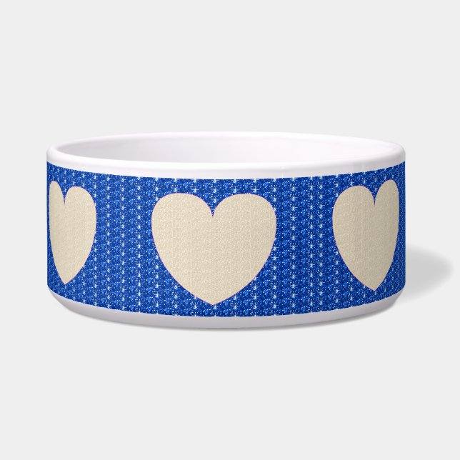 Dog Bowl Blue White Heart Glitter (Left)