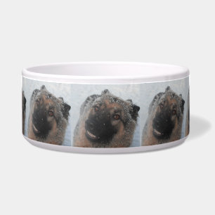 Dog Bowl German Shepherd In The Snow Smiling
