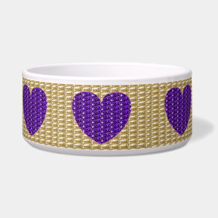 Dog Bowl Gold Ribbed Purple Heart Glitter