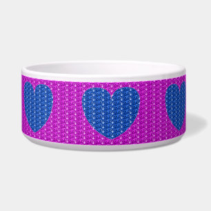 Dog Bowl Pink Blue Heart Glitter