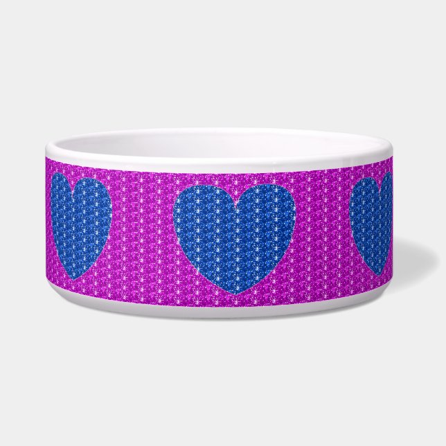 Dog Bowl Pink Blue Heart Glitter (Right)