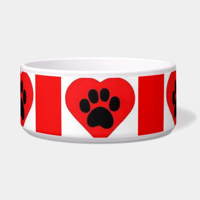 Dog Bowl Red Paw Heart (Front)