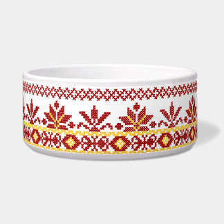 Dog Bowl Ukrainian Cross Stitch Red