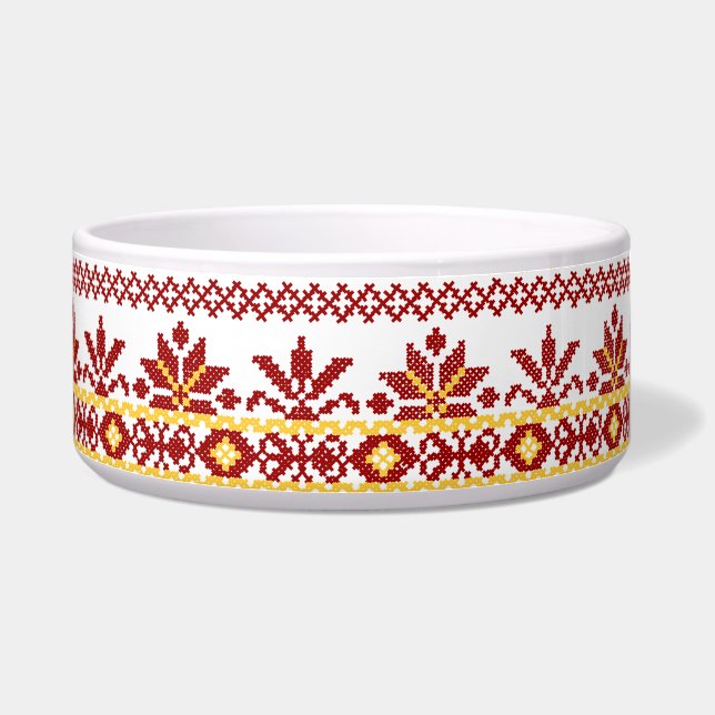 Dog Bowl Ukrainian Cross Stitch Red (Right)