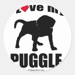 "DOG BREED" - PUGGLE - "I LOVE MY PUGGLE" CLASSIC ROUND STICKER
