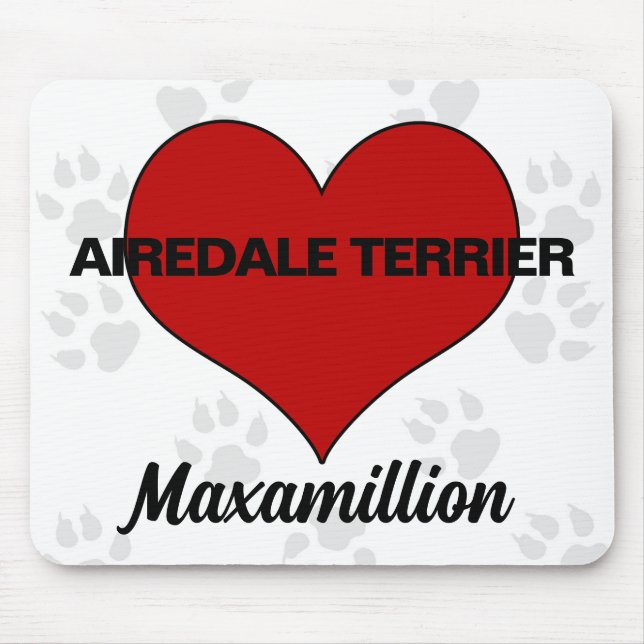 Dog Breed Red Heart with Name Mouse Mat (Front)