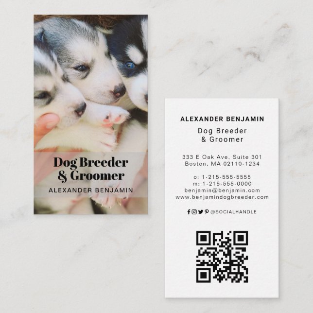 Dog Breeder & Groomer Photo QR Code Business Card (Front/Back)