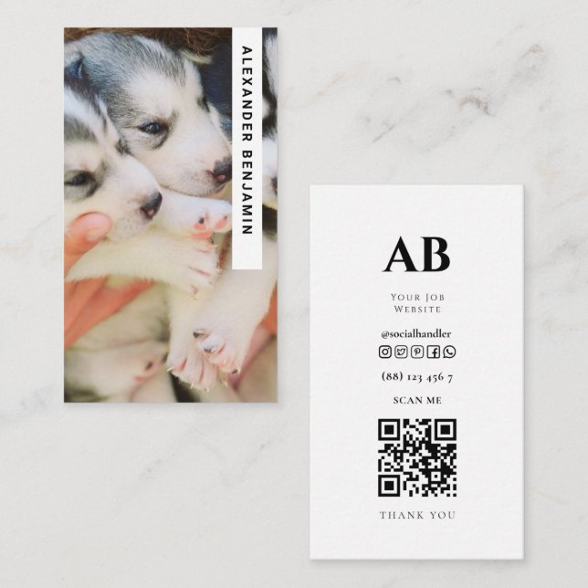 Dog Breeder  & Groomer Photo QR Code Business Card (Front/Back)