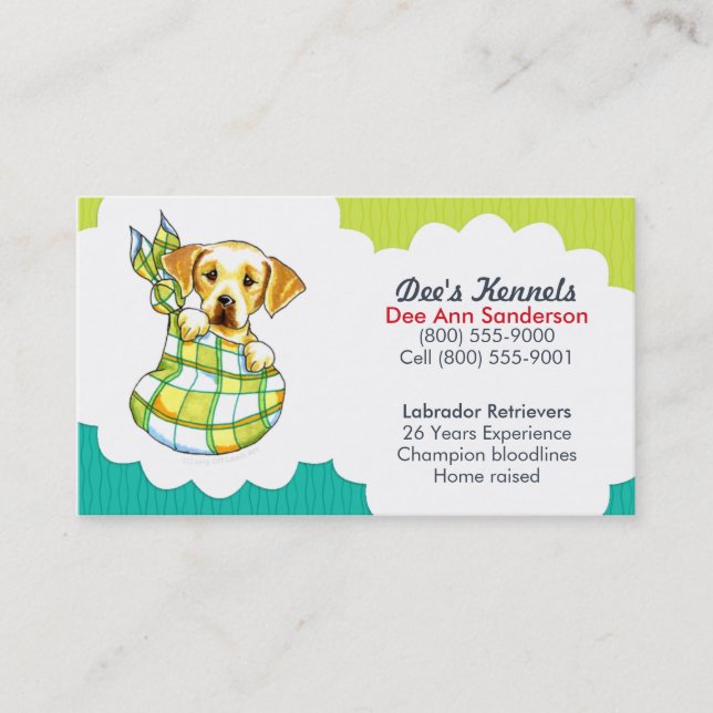 Dog Breeder Lab Puppy Teal Lime Business Card (Front)