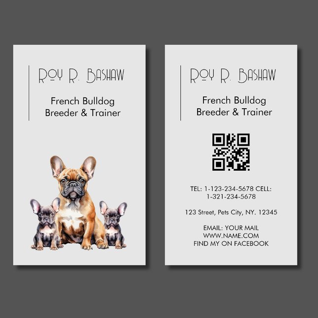 Dog Breeder Trainer French Bulldog QR Code Canine  Business Card (Creator Uploaded)