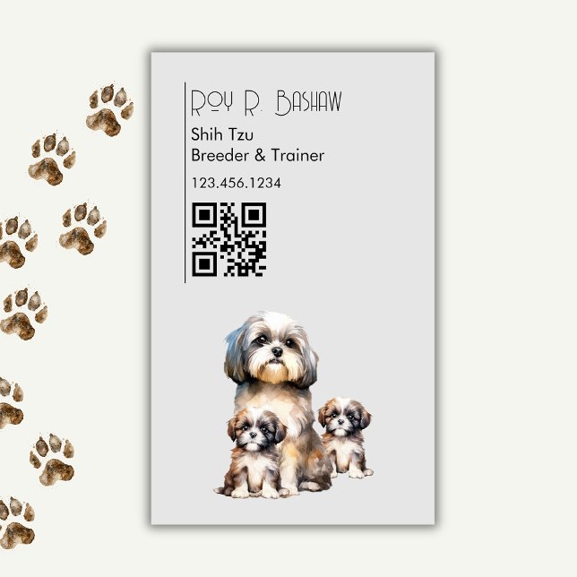 Dog Breeder Trainer Shih Tzu Pet QR Code Canine Magnetic Business Card (Creator Uploaded)