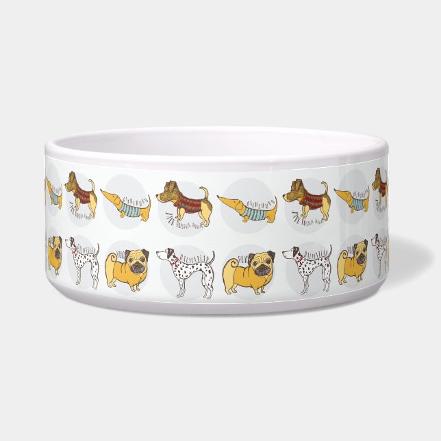 Dog Breeds Design Large Pet Bowl (Front)