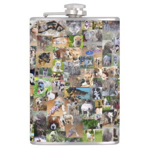 Dog Breeds Photo Collage, Hip Flask
