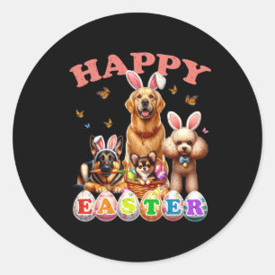 Dog Bunny Ears Happy Easter Egg Hunt Christian Hol Classic Round Sticker