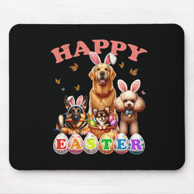 Dog Bunny Ears Happy Easter Egg Hunt Christian Hol Mouse Mat (Front)