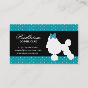 Dog Business Card Poodle Cute Polka Dot Blue
