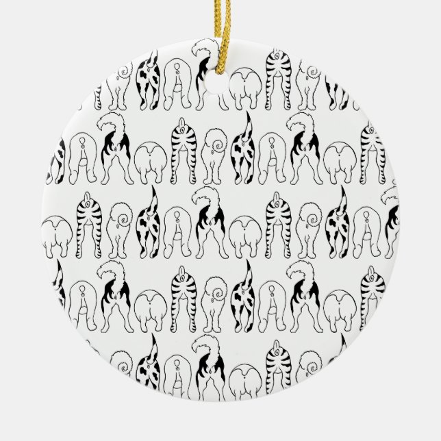 Dog Butts Pattern Ceramic Tree Decoration (Front)