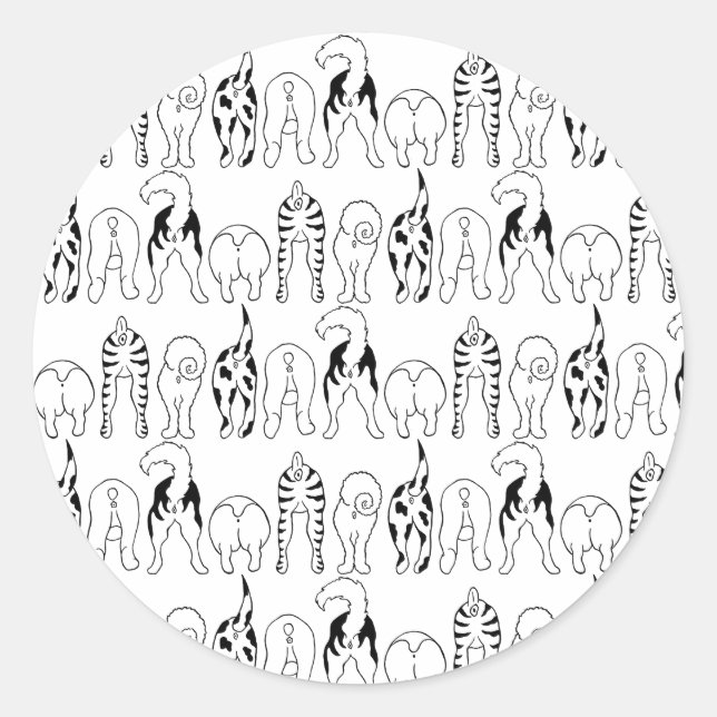 Dog Butts Pattern Classic Round Sticker (Front)