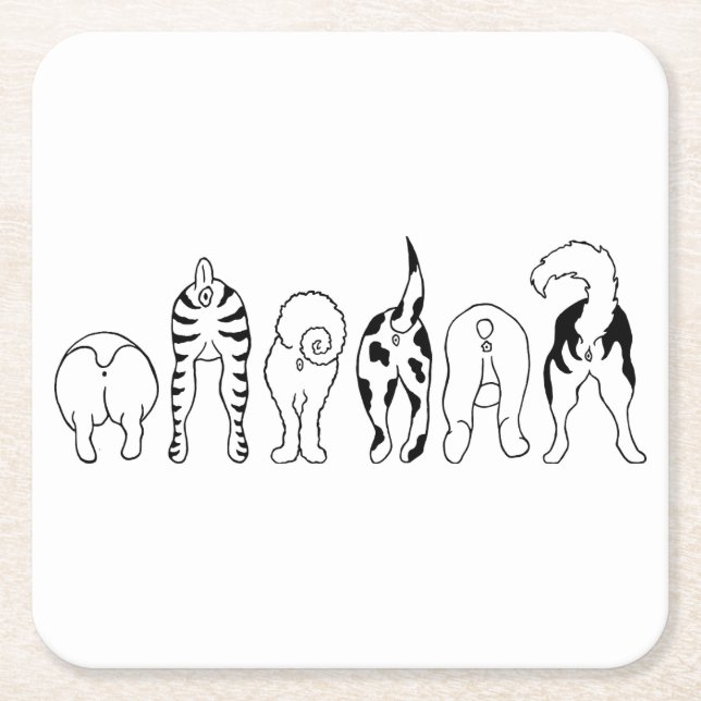 Dog Butts Square Paper Coaster (Front)