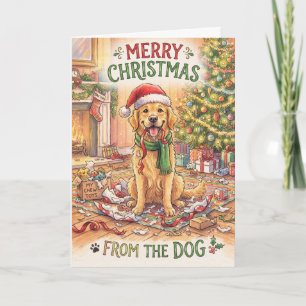 Dog By Christmas Tree Card
