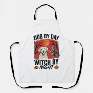 Dog By Day Witch By Night Vintage Halloween Dog De Apron
