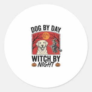 Dog By Day Witch By Night Vintage Halloween Dog De Classic Round Sticker