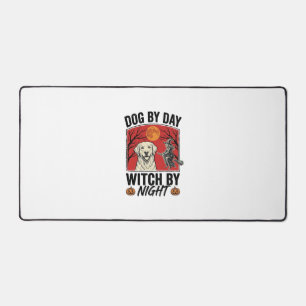 Dog By Day Witch By Night Vintage Halloween Dog De Desk Mat