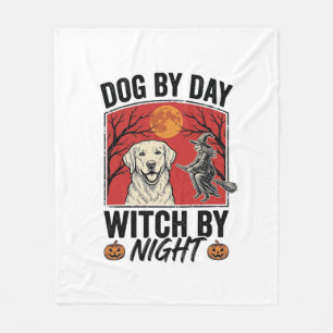 Dog By Day Witch By Night Vintage Halloween Dog De Fleece Blanket