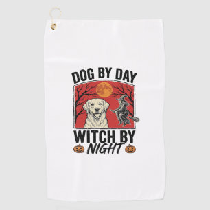 Dog By Day Witch By Night Vintage Halloween Dog De Golf Towel