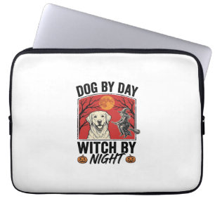 Dog By Day Witch By Night Vintage Halloween Dog De Laptop Sleeve