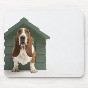 Dog by doghouse mouse mat