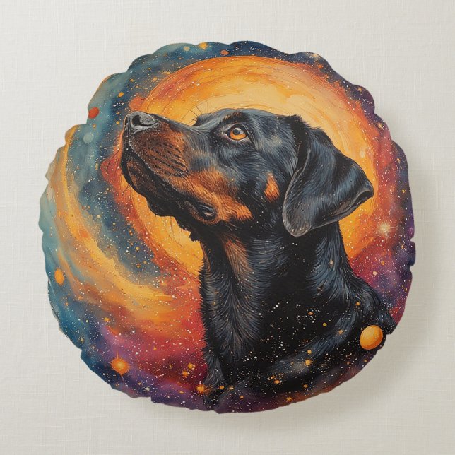Dog by Whimsical Cosmos Round Cushion (Front)