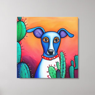 Dog Cactus Folk Art Canvas Print