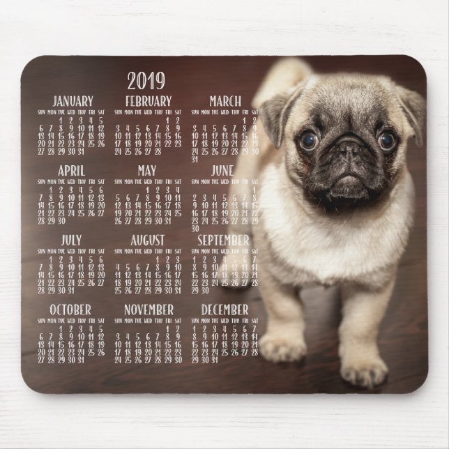 Dog Calendar 2019 Mouse Pad Cute Puppy (Front)