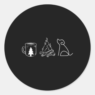 Dog Camping Coffee Campfire Puppy Adventure Forest Classic Round Sticker