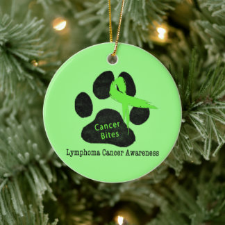 Dog Cancer Support Green Ribbon Paw Print Ceramic Tree Decoration