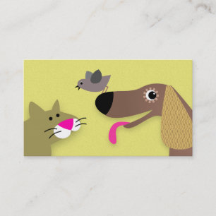 Dog Cat and Bird - yellow Business Card