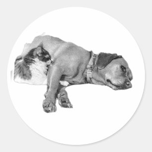 Dog & Cat Cuddling Monochrome Sticker