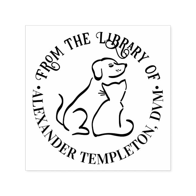 Dog & Cat  Friends #2 Round Library Book Name Self-inking Stamp (Design)