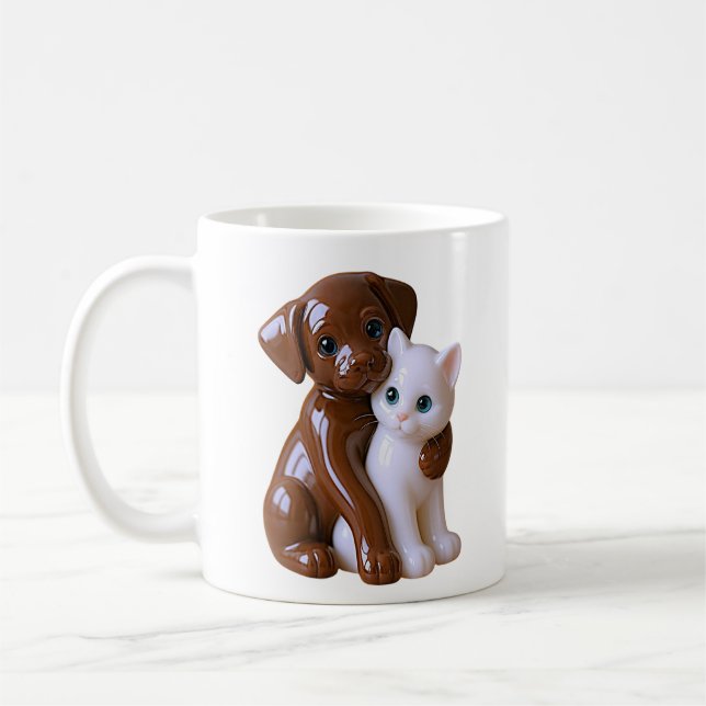 Dog & Cat Friendship Coffee Mug (Left)