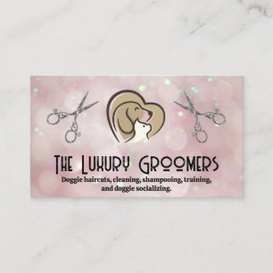 Dog Cat Heart Logo   Scissors   Bokeh Business Card