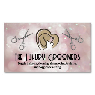 Dog Cat Heart Logo   Scissors   Bokeh Magnetic Business Card
