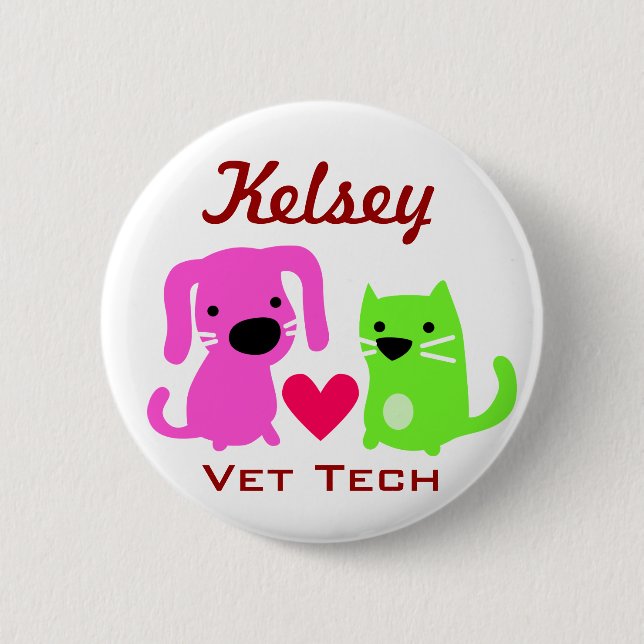 Dog Cat & Heart Vet Tech 6 Cm Round Badge (Front)