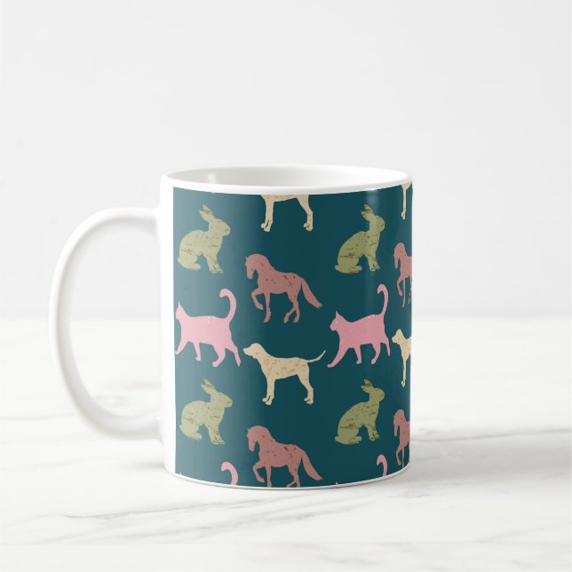 Dog Cat Horse Animal Silhouettes Pattern Coffee Mug (Left)