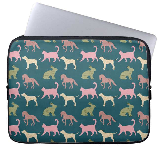Dog Cat Horse Animal Silhouettes Pattern Laptop Sleeve (Front)